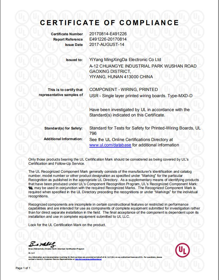 單面板,雙面板UL證書